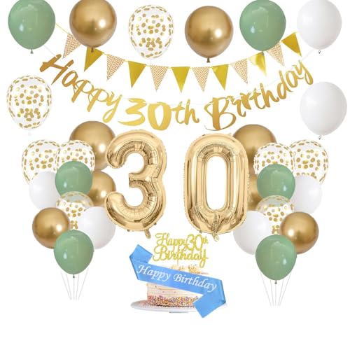 Tourima 30 Geburtstag Frauen Deko Komplettset 30 Geburtstag Deko Salbeigrün Gold Weiß Ballons Partydekoration mit Tortenspießen und Geburtstagsschultergurt Tourima 30 Geburtstag Frauen Deko Komplettset 30 Geburtstag Deko Salbeigrün Gold Weiß Ballons Partydekoration mit Tortenspießen und Geburtstagsschultergurt von Tourima