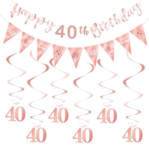 Tourima 40.Geburtstag Dekoration, Swirl Folienspiralen Deckenhänger und Happy Birthday Banner, 40 Geburtstag Party Dekoration Zubehör und Happy Birthday Decorations Tourima 40.Geburtstag Dekoration, Swirl Folienspiralen Deckenhänger und Happy Birthday Banner, 40 Geburtstag Party Dekoration Zubehör und Happy Birthday Decorations von Tourima