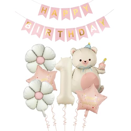Tourima Geburtstagsdeko 1 Jahr Mädchen mit Happy Birthday Girlande, Folienballon 1 Geburtstag Mädchen, Ballon Deko 1.Geburtstag Mädchen, Luftballons 1 Jahr Tourima Geburtstagsdeko 1 Jahr Mädchen mit Happy Birthday Girlande, Folienballon 1 Geburtstag Mädchen, Ballon Deko 1.Geburtstag Mädchen, Luftballons 1 Jahr von Tourima