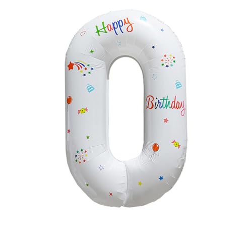 Tourima Happy Birthday Folienballon Nummer 0, 81 cm, Weiß mit Bunten Feiertagsmotiven Number Balloon 0 Helium Balloon 0 Birthday for 0 Years Birthday Decoration Children Girls Boys Tourima Happy Birthday Folienballon Nummer 0, 81 cm, Weiß mit Bunten Feiertagsmotiven Number Balloon 0 Helium Balloon 0 Birthday for 0 Years Birthday Decoration Children Girls Boys von Tourima