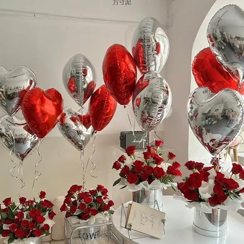 Tourima Herz Luftballon Set, 45cm Herz Ballons, 12 Stück Rot und 12 Stück Silber Herzluftballons Helium, Folienballons für Hochzeit, Geburtstag und Valentinstag Deko Tourima Herz Luftballon Set, 45cm Herz Ballons, 12 Stück Rot und 12 Stück Silber Herzluftballons Helium, Folienballons für Hochzeit, Geburtstag und Valentinstag Deko von Tourima