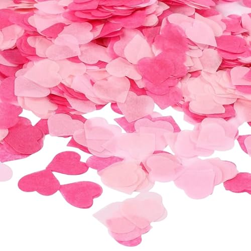 Herz Konfetti Bunt 100g, 8000+ Stück, 2.5cm Konfetti Groß Geburtstag, Mehrfarbig Herz Streudeko für Geburtstag Hochzeit Party Dekoration(Rosa und Pink) von Tourima
