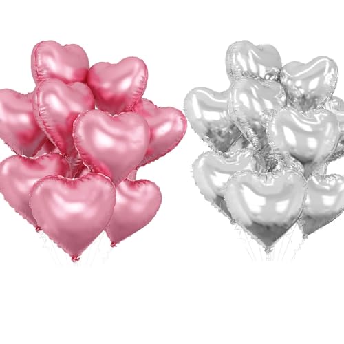 Tourima Herz Luftballon Set, 45cm Herz Ballons, 12 Stück Rosa und Silber Herzluftballons Helium, Folienballons für Hochzeit, Geburtstag und Valentinstag Deko Tourima Herz Luftballon Set, 45cm Herz Ballons, 12 Stück Rosa und Silber Herzluftballons Helium, Folienballons für Hochzeit, Geburtstag und Valentinstag Deko von Tourima