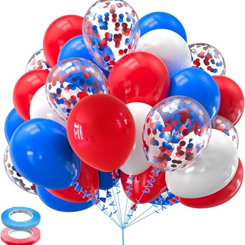 Tourima Luftballon-Set, 30 Stück, 12inch Rot-Weiß-Blau mit Konfetti-Ballons und Dekorationsband von Tourima