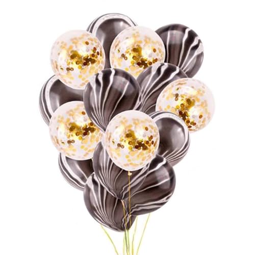 Tourima Luftballons Set, 15 Stück 12inch, Schwarz Marmoriert und Gold Konfetti, Party Dekoration Luftballons Geburtstag Helium Ballons von Tourima