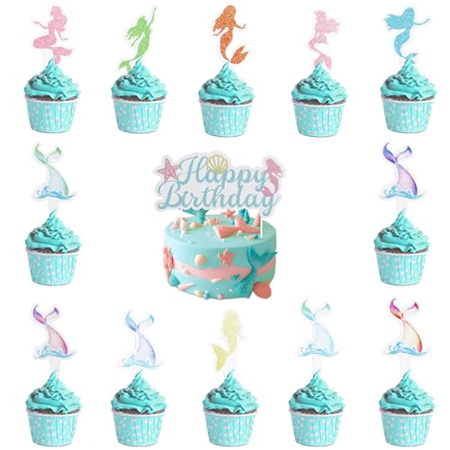 Tourima Meerjungfrau Tortendeko Set 13-teilig – Happy Birthday Cake Topper 15x7,4cm & Cupcake Deko – Meerjungfrau Geburtstag Deko Kinder, Kuchen Deko Mädchen, Unterwasserwelt Party Tourima Meerjungfrau Tortendeko Set 13-teilig – Happy Birthday Cake Topper 15x7,4cm & Cupcake Deko – Meerjungfrau Geburtstag Deko Kinder, Kuchen Deko Mädchen, Unterwasserwelt Party von Tourima