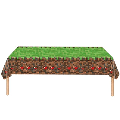 Tourima Pixel Tischdecke 137x274cm – Abwaschbare Kunststoff Geburtstag Tischdecke Kindergeburtstag Junge, Party Tischdeko Geburtstagsdeko Mann, Happy Birthday Deko Tablecloth von Tourima