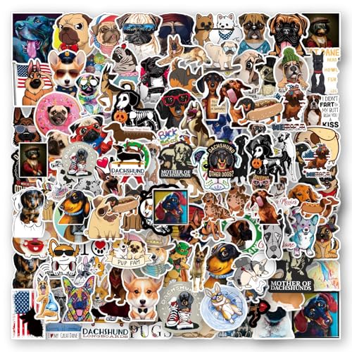 100 Stück Niedliche Hund Aufkleber,Cartoon niedlichen Welpen Aufklebe,Vinyl wasserdicht wiederverwendbar Haustier Tier,für Laptop,Gepäck,Stoßstange,Kühlschrank,Auto,für Kinder Teenager von Tovbmup