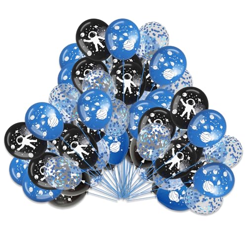 30-teiliges Party-Ballon-Set mit Weltraum-Motto – Blau-schwarze Konfetti-Ballons mit Astronauten- und Planeten-Designs für Kinder, Jungen, Geburtstag, Babyparty und mehr von Tovbmup