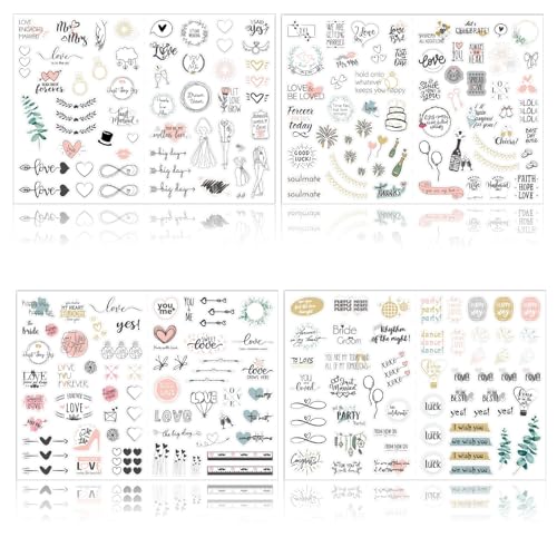 4 Bögen Sticker Hochzeit Gästebuch,Aufkleber für Fotoalbum und Scrapbook,Wedding Geschenke Hochzeitsaufkleber Hochzeitssticker Gastgeschenke,Hochzeitssticker als Deko mit Herz und Liebe von Tovbmup