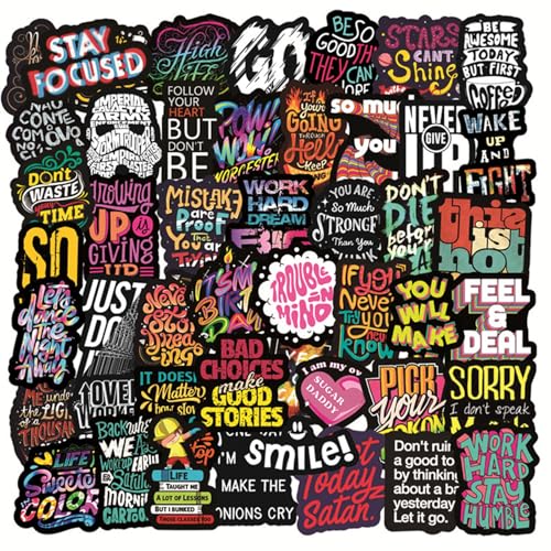 50 Stück Inspirierende Zitate Aufkleber,Neon Motivations Sticker,Wasserfeste Vinyl Sticker, für Wasserflasche Skateboard Handy Auto Laptop Scrapbooking Gepäck,für Teenager Kinder Studenten von Tovbmup