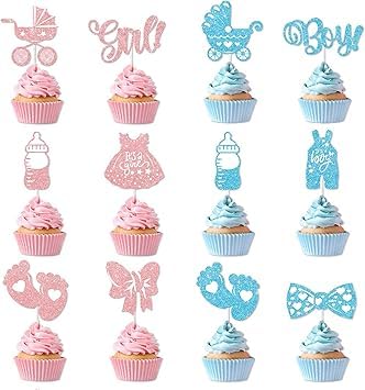 Cupcake-Topper für Jungen oder Mädchen, glitzernder Einteiler, Jumpsuit, Fußabdruck und Fliege, Cupcake-Picks für Babyparty, Kindergeburtstag und Geschlechtsoffenbarungsparty, 24 Stück Cupcake-Topper für Jungen oder Mädchen, glitzernder Einteiler, Jumpsuit, Fußabdruck und Fliege, Cupcake-Picks für Babyparty, Kindergeburtstag und Geschlechtsoffenbarungsparty, 24 Stück von Tovbmup