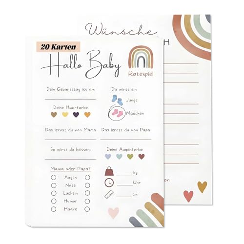 Tovbmup 20 Ratespielkarten für Babypartys,Babyparty Ratespiel,Babyshower Spiele Karten zum Ausfüllen,Babyshower Ratespiel Karten zum Ausfüllen,für die Gender Reveal Feier und Babyparty von Tovbmup
