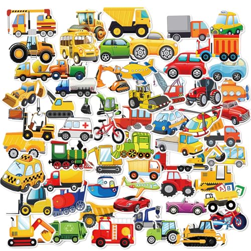 Tovbmup 60 Stück Auto Sticker Kinder, Kinder Stickers Auto Baumaschinen Traktor, Aesthetic Aufkleber, Wasserfest Vinyl Sticker Mit, für Koffer, Wasserflasche, Laptop, Skateboard von Tovbmup