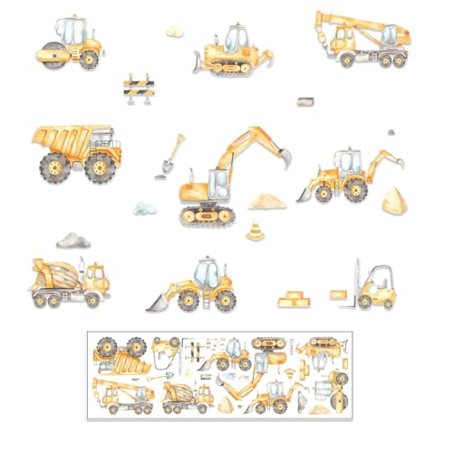Wandsticker Bagger Fahrzeuge Set,Wandtattoo für das Kinderzimmer, Kinderzimmer Jungen Selbstklebend Wandsticke,Wandaufkleber Baufahrzeuge Traktor Bagger Auto Wandsticker Jungen Spielzimmer Wanddeko von Tovbmup