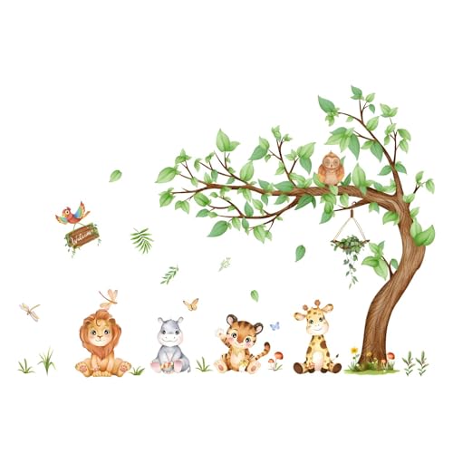 Wandtattoo Waldtiere Baum Wandaufkleber,Tree Wandtattoo Dekoration für Schlafzimmer Zoo Wandaufkleber,Kinderzimmer Wandtattoos selbstklebend,für Babyzimmer Kinderzimmer Schlafzimmer Wanddeko von Tovbmup