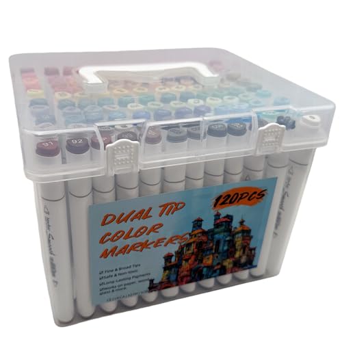 Tovtlan 120 Farben Marker Stifte Set, Doppelseitige Marker Stifte Filzstifte mit Anti-Seepage Abstandshaltern für Malerei, Zeichnung, Design, Manga, Skizzieren von Tovtlan