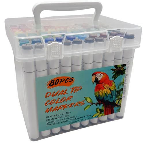 Tovtlan 80 Farben Marker Stifte Set, Doppelseitige Marker Stifte Filzstifte mit Anti-Seepage Abstandshaltern für Malerei, Zeichnung, Design, Manga, Skizzieren von Tovtlan