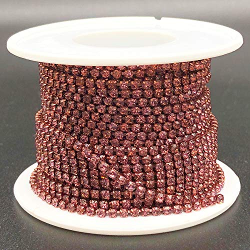 Towenm Strass-Kette, 2 mm Kristall, 9,1 m, geschlossene Kette, zum Aufnähen, Kristallkrallenbecher, hellviolett/heller Amethyst, SS6/2 mm von Towenm