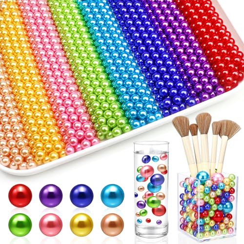 Towenm 1100 Stück 8 mm Perlen zum Basteln, ABS-Perlen ohne Loch, für Vasenfüller, schwimmende Kerzen, Tafelaufsätze, Vasen, Make-up-Pinselhalter, Rot/Rosa/Champagner/Blau/Seeblau/Gold/Grün/Violett von Towenm