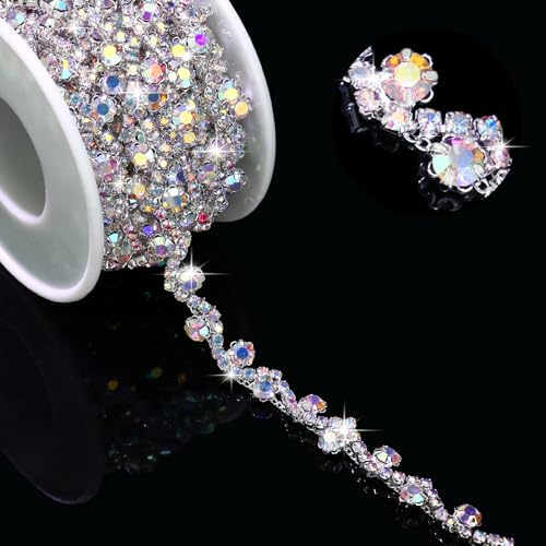 Towenm 2,7 m lange Strassverzierung, Kristall-Strass-Applikation für Hochzeitskleid, Gürtel, Strumpfbänder, Kopfschmuck, Dekoration, Nähen, Diamant-Fransenband für Handwerk, Brautkostüm, Silber AB Towenm 2,7 m lange Strassverzierung, Kristall-Strass-Applikation für Hochzeitskleid, Gürtel, Strumpfbänder, Kopfschmuck, Dekoration, Nähen, Diamant-Fransenband für Handwerk, Brautkostüm, Silber AB von Towenm
