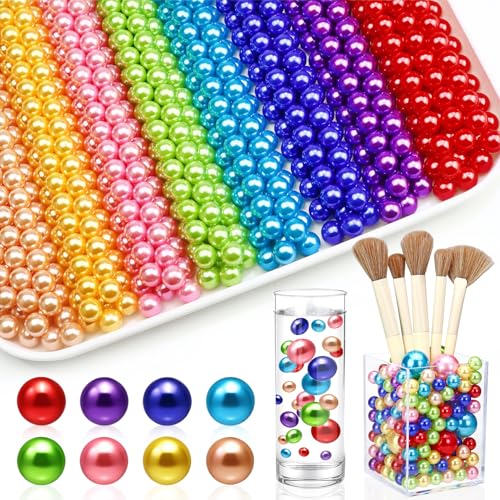 Towenm 600 Stück 10 mm Perlen zum Basteln, ABS-Perlen ohne Loch, für Vasenfüller, schwimmende Kerzen, Tafelaufsätze, Vasen, Make-up-Pinselhalter, Rot/Rosa/Champagner/Blau/Seeblau/Gold/Grün/Violett von Towenm