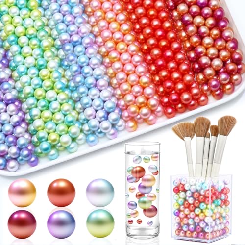 Towenm 600 Stück farbige Perlen zum Basteln, künstliche ABS-Perlen ohne Loch, für Vasenfüller, schwimmende Kerzen, Tafelaufsätze, Vasen, Make-up-Pinselhalter, Schmuckherstellung, 6 Farben von Towenm