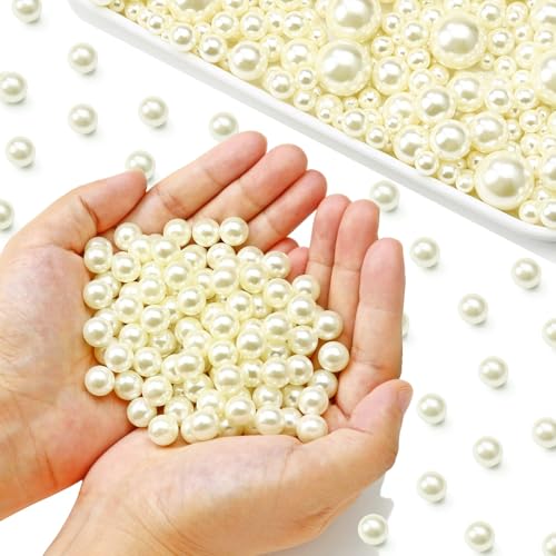 Towenm Elfenbeinfarbene Perlen zum Basteln, 10 mm, künstliche ABS-Perlen ohne Loch, für Vasenfüller, schwimmende Kerzen, Tafelaufsätze, Vasen, Make-up-Pinselhalter, Bastelarbeiten, Schmuckherstellung von Towenm