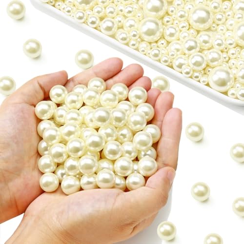 Towenm Elfenbeinfarbene Perlen zum Basteln, 14 mm, künstliche ABS-Perlen ohne Loch, für Vasenfüller, schwimmende Kerzen, Tafelaufsätze, Vasen, Make-up-Pinselhalter, Bastelarbeiten, Schmuckherstellung von Towenm