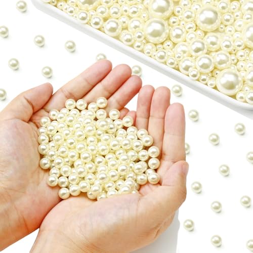 Towenm Elfenbeinfarbene Perlen zum Basteln, 8 mm, künstliche ABS-Perlen ohne Loch, für Vasenfüller, schwimmende Kerzen, Tafelaufsätze, Vasen, Make-up-Pinselhalter, Bastelarbeiten, Schmuckherstellung von Towenm