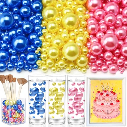 Towenm Perlen ohne Loch, für Vasen, schwimmende Perlen für Tafelaufsätze, Vasen, Kunstperlen zum Basteln, Hochzeit, Party, Dekoration, Schmuckherstellung (4/6/8/10/14/20 mm), Gelb, Rosa, Blau, 2300 von Towenm