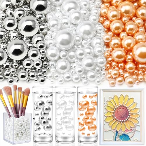 Towenm Perlen ohne Loch, für Vasen, schwimmende Perlen für Tafelaufsätze, Vasen, Kunstperlen zum Basteln, Hochzeit, Party, Dekoration, Schmuckherstellung (4/6/8/10/14/20 mm), Weiß, Silber, Champagner von Towenm