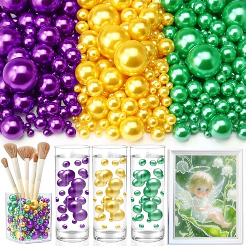 Towenm Perlen ohne Loch, für Vasen, schwimmende Perlen für Tafelaufsätze, Vasen, Kunstperlen zum Basteln, Hochzeit, Party, Schmuckherstellung (4/6/8/10/14/20 mm), Mardi Gras Gold, Lila, Grün, 2300 von Towenm