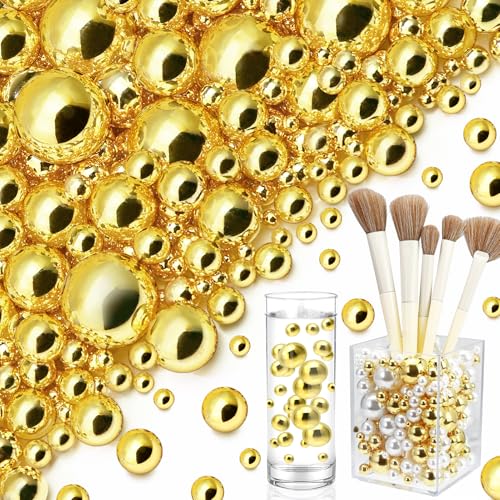 Towenm Perlen ohne Loch, für Vasenfüller, schwimmende Perlen für Tafelaufsätze, Vasen, goldgelbe runde Perlen zum Basteln, Hochzeit, Party, Jeans, Kostüme, Schmuckherstellung (4/6/8/10/14/20 mm), 2300 von Towenm
