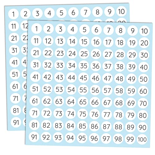 1-100 Zahlen Nummern Aufkleber, Rund, 10mm, 100 Blatt von TownStix