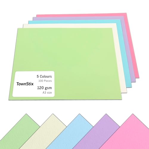 100 Blatt - A3 120 g/m² Tonpapier Bunt Farbige Papier, 5 Farben von TownStix