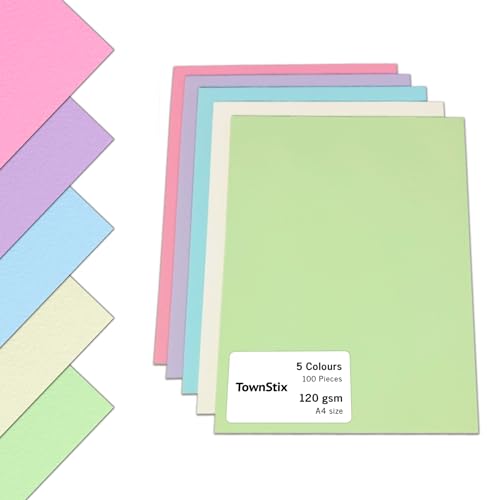 100 Blatt - A4 120 g/m² Tonpapier Bunt Farbige Papier, 5 Farben von TownStix