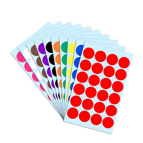 1200 Stück, 25mm Klebepunkte Runde Punktaufkleber Etiketten Markierungspunkte - 10 Farben, von TownStix