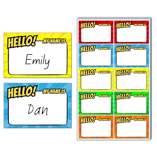 200 Stück - Superheld Comic Namensschilder Aufkleber, Hello My Name is Sticker, Etiketten Selbstklebend Bunt, Klebeetiketten zum Beschriften - 75 x 50 mm 200 Stück - Superheld Comic Namensschilder Aufkleber, Hello My Name is Sticker, Etiketten Selbstklebend Bunt, Klebeetiketten zum Beschriften - 75 x 50 mm von TownStix