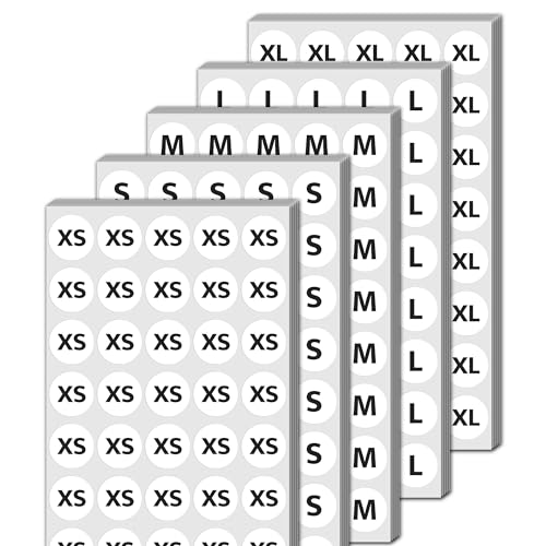 20mm Größen Aufkleber Sticker, Größenetiketten Größenaufkleber - (XS, S, M, L, XL), 2000 Stück von TownStix