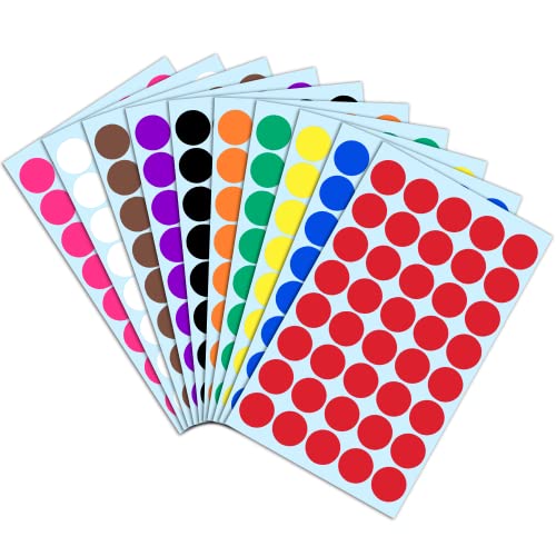 2000 Stück, 20mm Runde Punktaufkleber Klebepunkte Etiketten Markierungspunkte - 10 Farben von TownStix