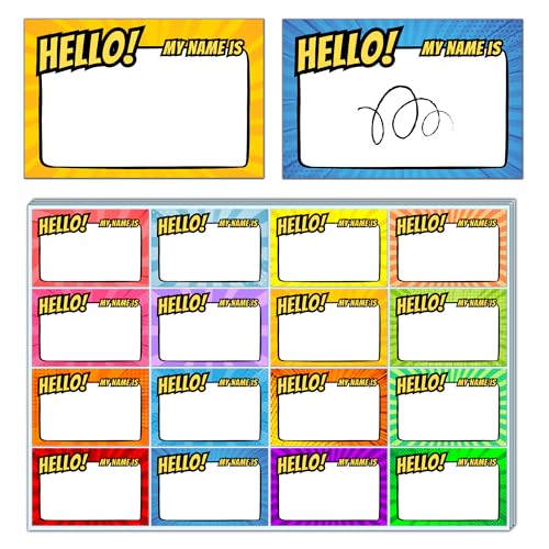 400 Stück - Superheld Comic Namensschilder Aufkleber, Hello My Name is Sticker, Etiketten Selbstklebend Bunt, Klebeetiketten zum Beschriften - 75 x 50 mm 400 Stück - Superheld Comic Namensschilder Aufkleber, Hello My Name is Sticker, Etiketten Selbstklebend Bunt, Klebeetiketten zum Beschriften - 75 x 50 mm von TownStix