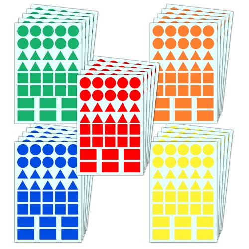 1800 Stück - Sticker Geometrische Aufkleber Formen Etiketten (Kreis, Dreieck, Quadrat, Rechteck) - 5 Farben von TownStix