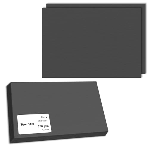 50 Blatt, 120g - Tonpapier Schwarz A3, Bastelpapier Druckerpapier zum Basteln, Schwarzes Papier von TownStix