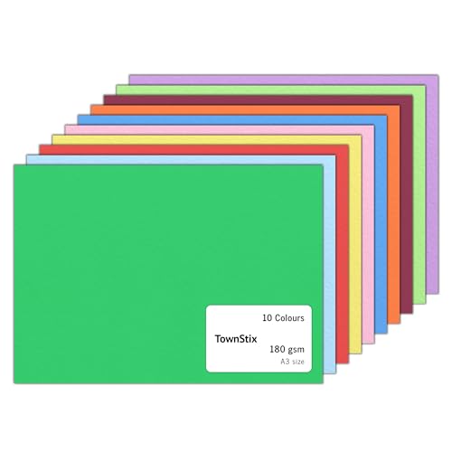 60 Stück, 180gsm - Tonkarton A3 Bunt Bastelkarton, Fotokarton Zeichenkarton Tonpapier Pappe zum Basteln Karton - 10 Farben von TownStix