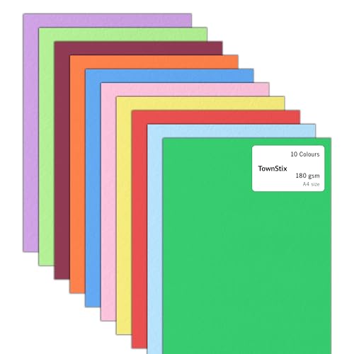 60 Stück, 180gsm - Tonkarton A4 Bunt Bastelkarton, Fotokarton Zeichenkarton Tonpapier Pappe zum Basteln Karton - 10 Farben 60 Stück, 180gsm - Tonkarton A4 Bunt Bastelkarton, Fotokarton Zeichenkarton Tonpapier Pappe zum Basteln Karton - 10 Farben von TownStix