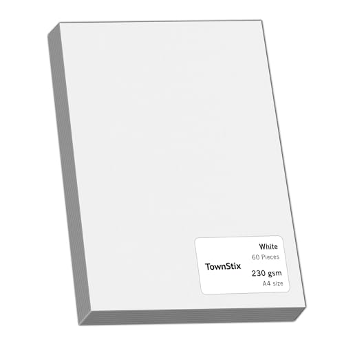 60 Stück, 230gsm - A4 Tonkarton Fotokarton Weiß, Dickes Papier zum Drucken, Kartonpapier Bastelkarton Pappe 60 Stück, 230gsm - A4 Tonkarton Fotokarton Weiß, Dickes Papier zum Drucken, Kartonpapier Bastelkarton Pappe von TownStix