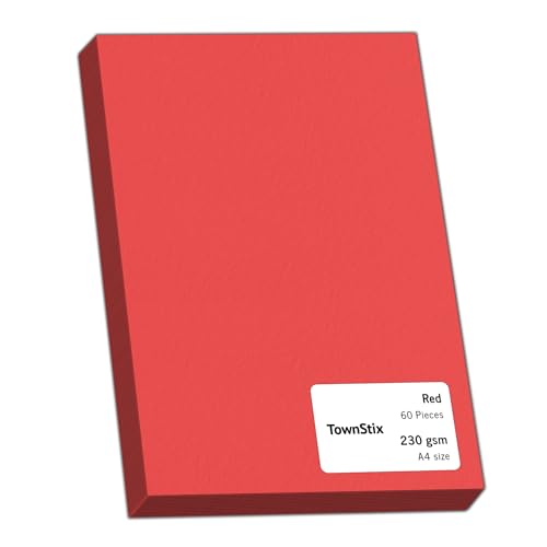 60 Stück, 230gsm - A4 Tonkarton Rot, Tonpapier Karton Bastelkarton Fotokarton Pappe 60 Stück, 230gsm - A4 Tonkarton Rot, Tonpapier Karton Bastelkarton Fotokarton Pappe von TownStix