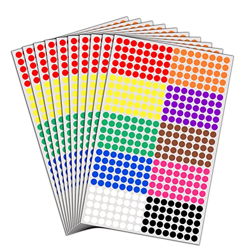 6000 Stück, 8mm Klebepunkte Bunt Runde Punktaufkleber Etiketten Markierungspunkte - 10 Farben von TownStix