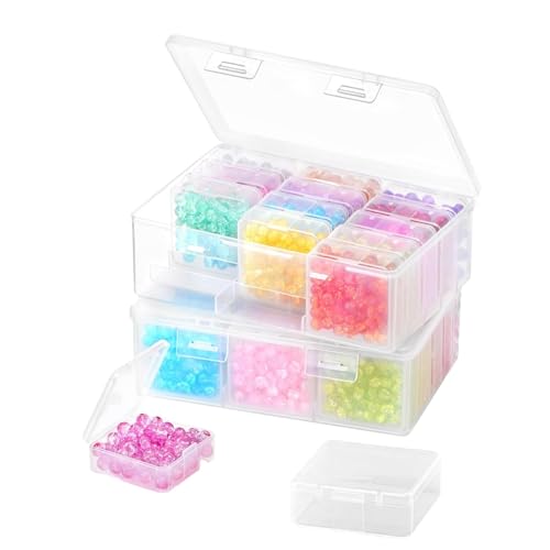 TownTop Sortierbox, 2er-Set Großvolumige Sortierboxen Mit Fächern, Jeder mit 15-Transparente Sortierboxen Für Kleinteile (5,3 x 5,3 x 2cm), Diamond Painting Aufbewahrung, Setzkasten Aus PP-Material von TownTop